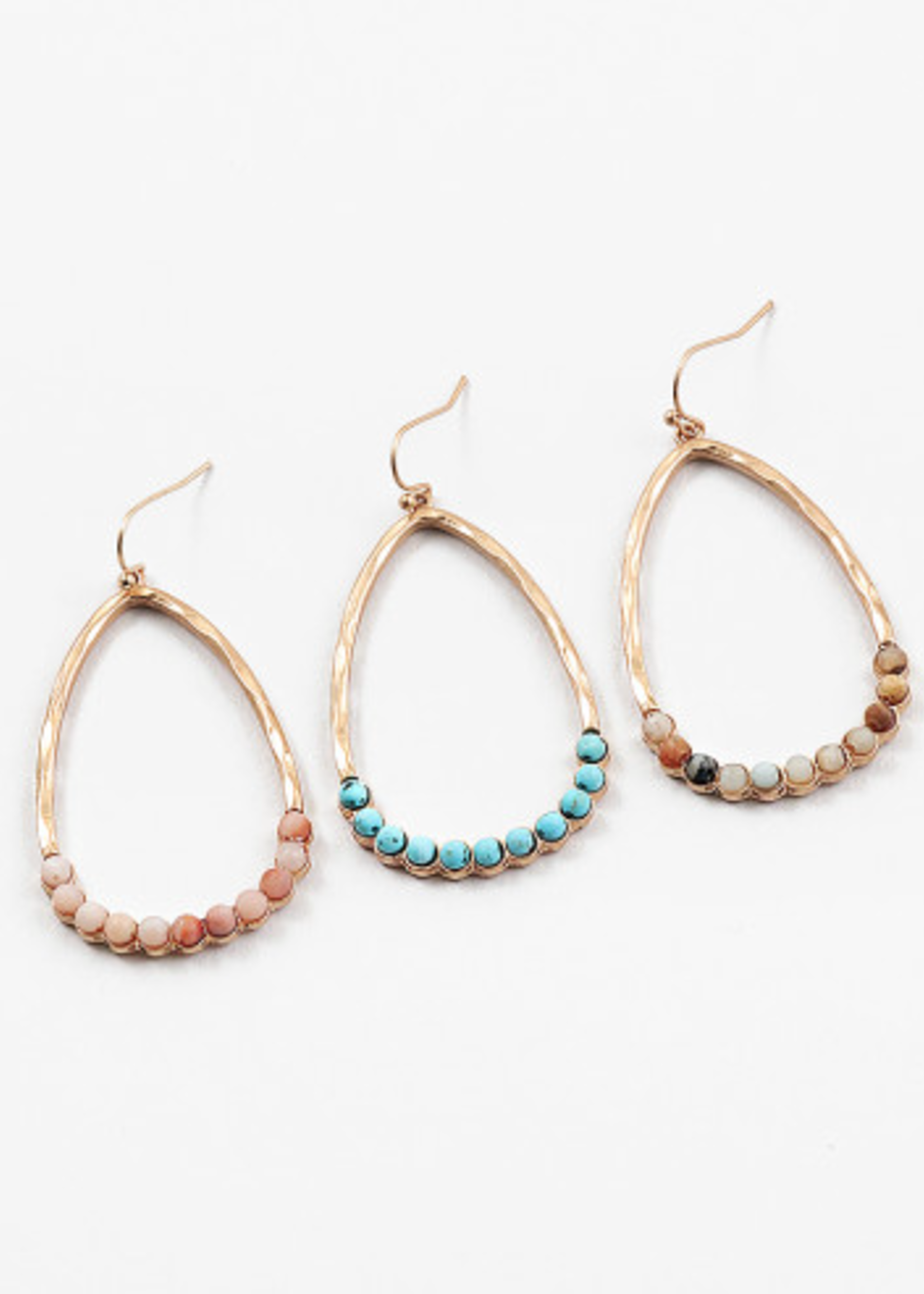 Gold Hammered Open Teardrop w/ Stone Accents