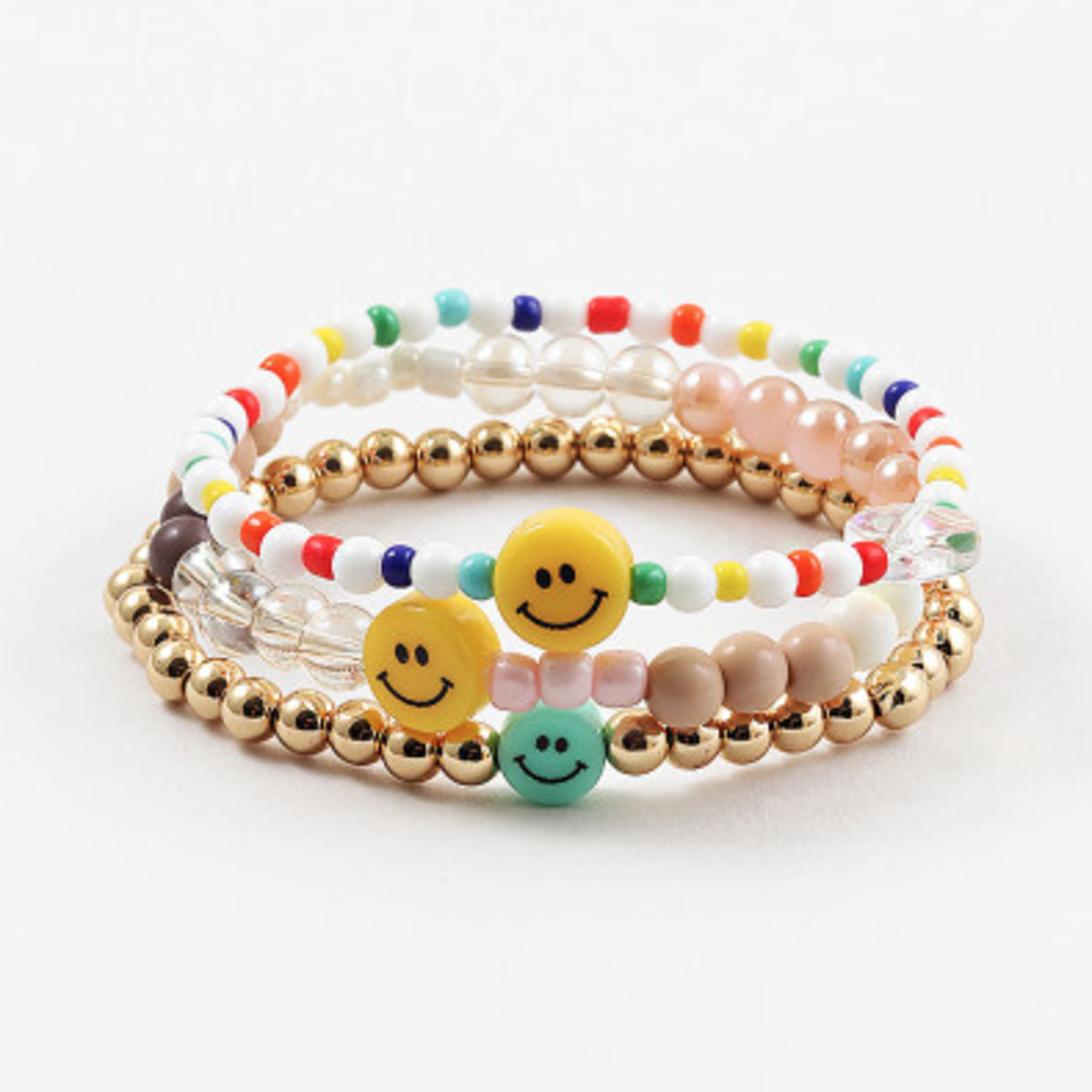 Set of 3 Rainbow Smiley Face Bracelets