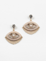 Gold Pearl & CZ Evil Eye Statement Earrings