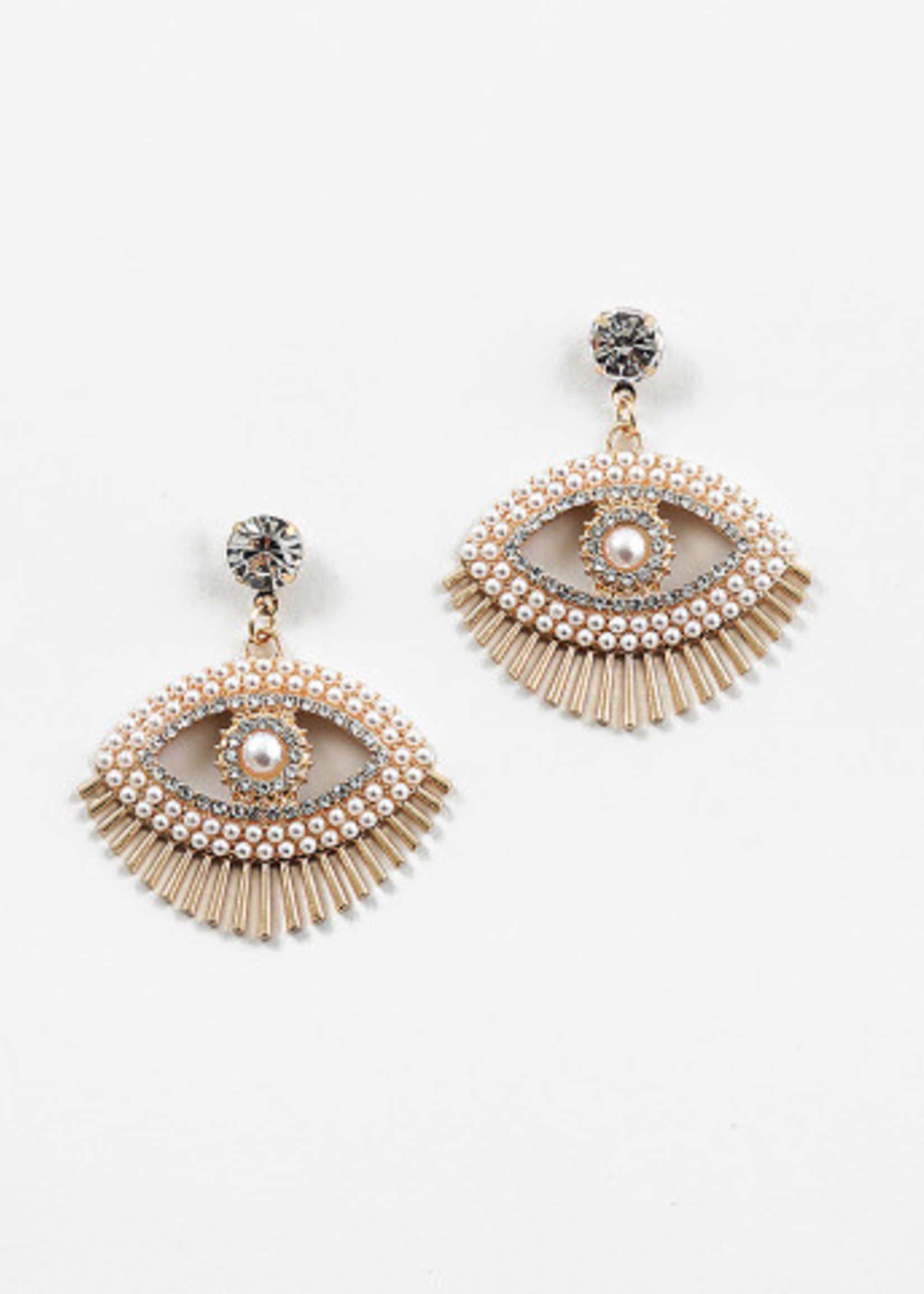 Gold Pearl & CZ Evil Eye Statement Earrings
