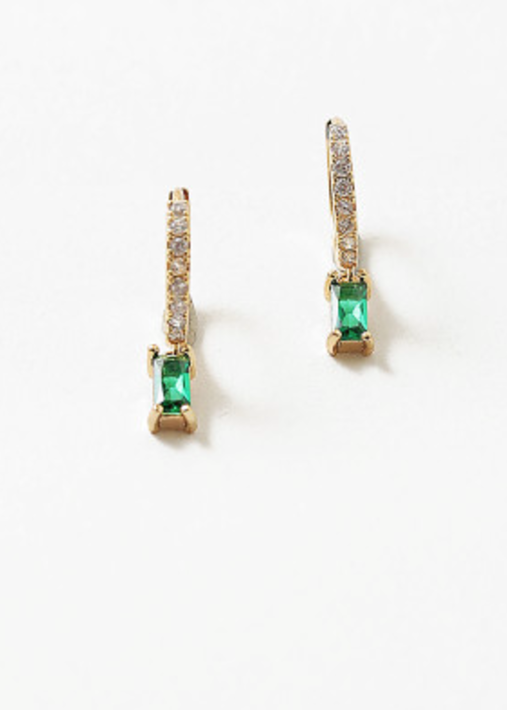 Gold Pave CZ Huggie W/ Baguette Drop