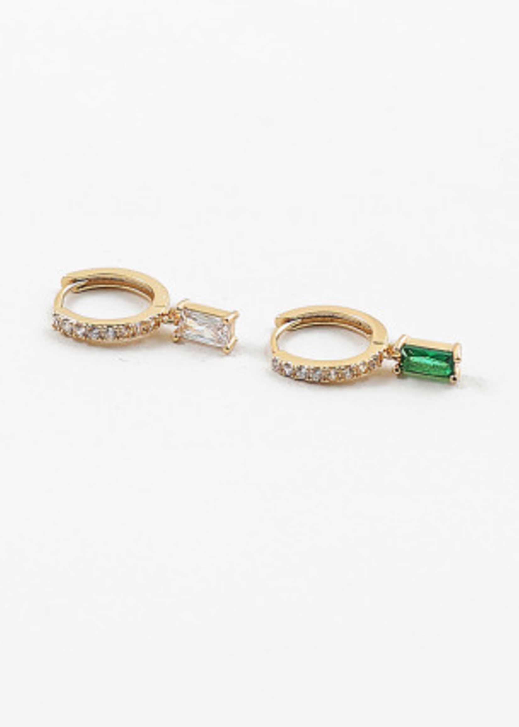 Gold Pave CZ Huggie W/ Baguette Drop