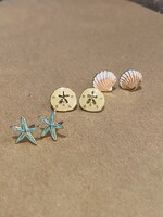 Gold and Enamel Beachy Stud Earrings