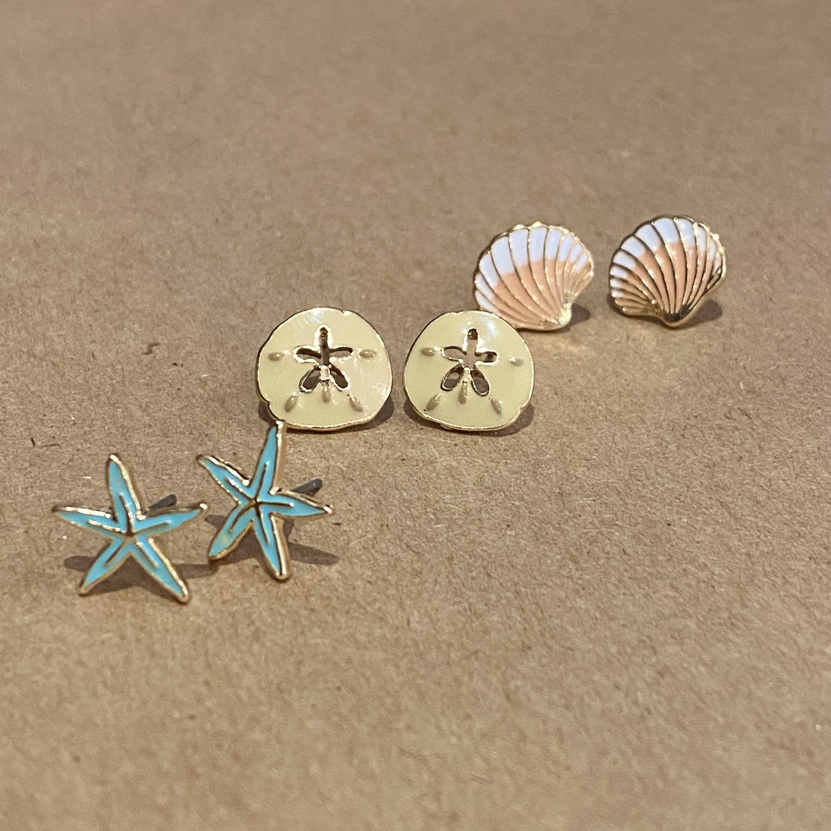 Gold and Enamel Beachy Stud Earrings