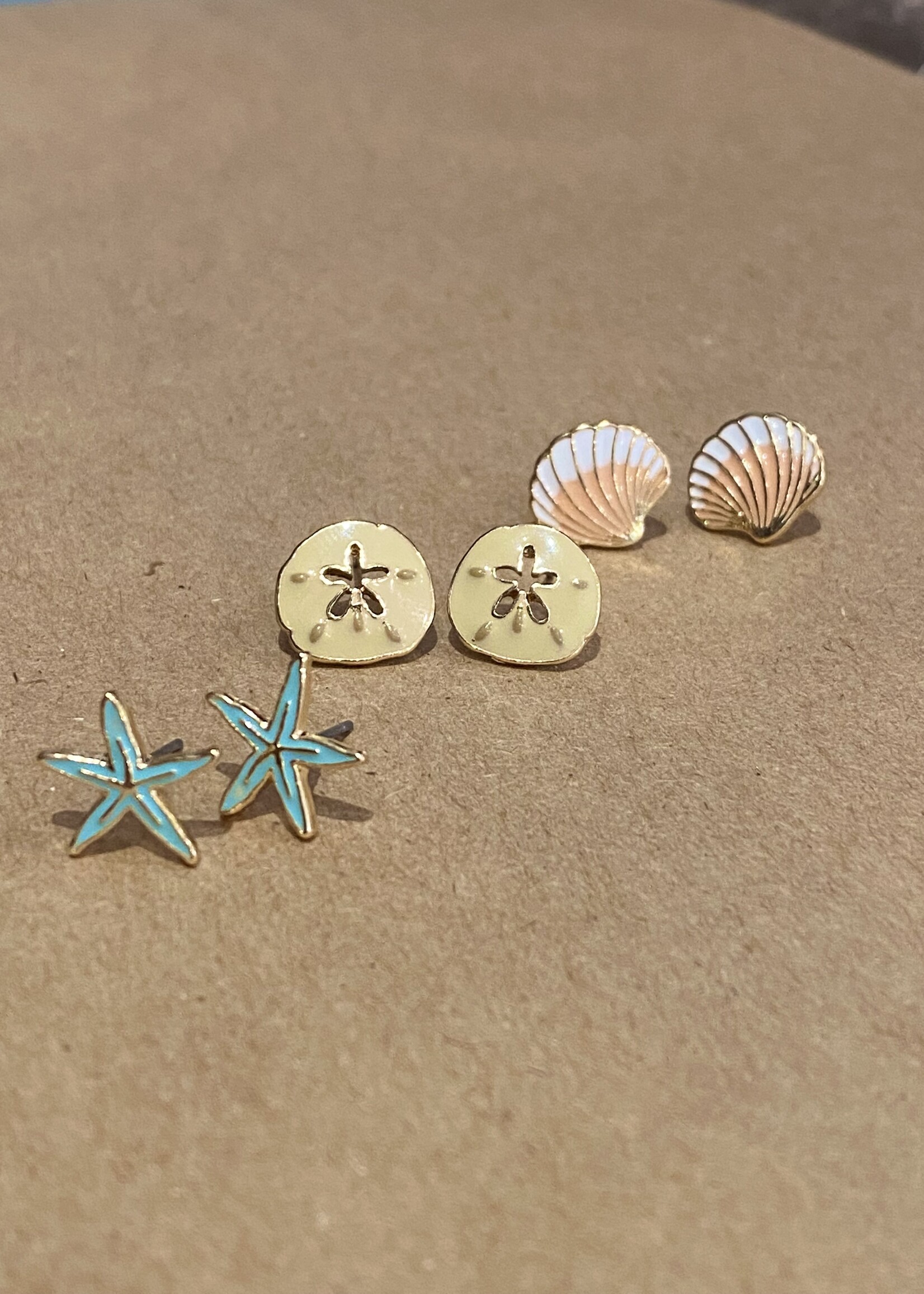 Gold and Enamel Beachy Stud Earrings