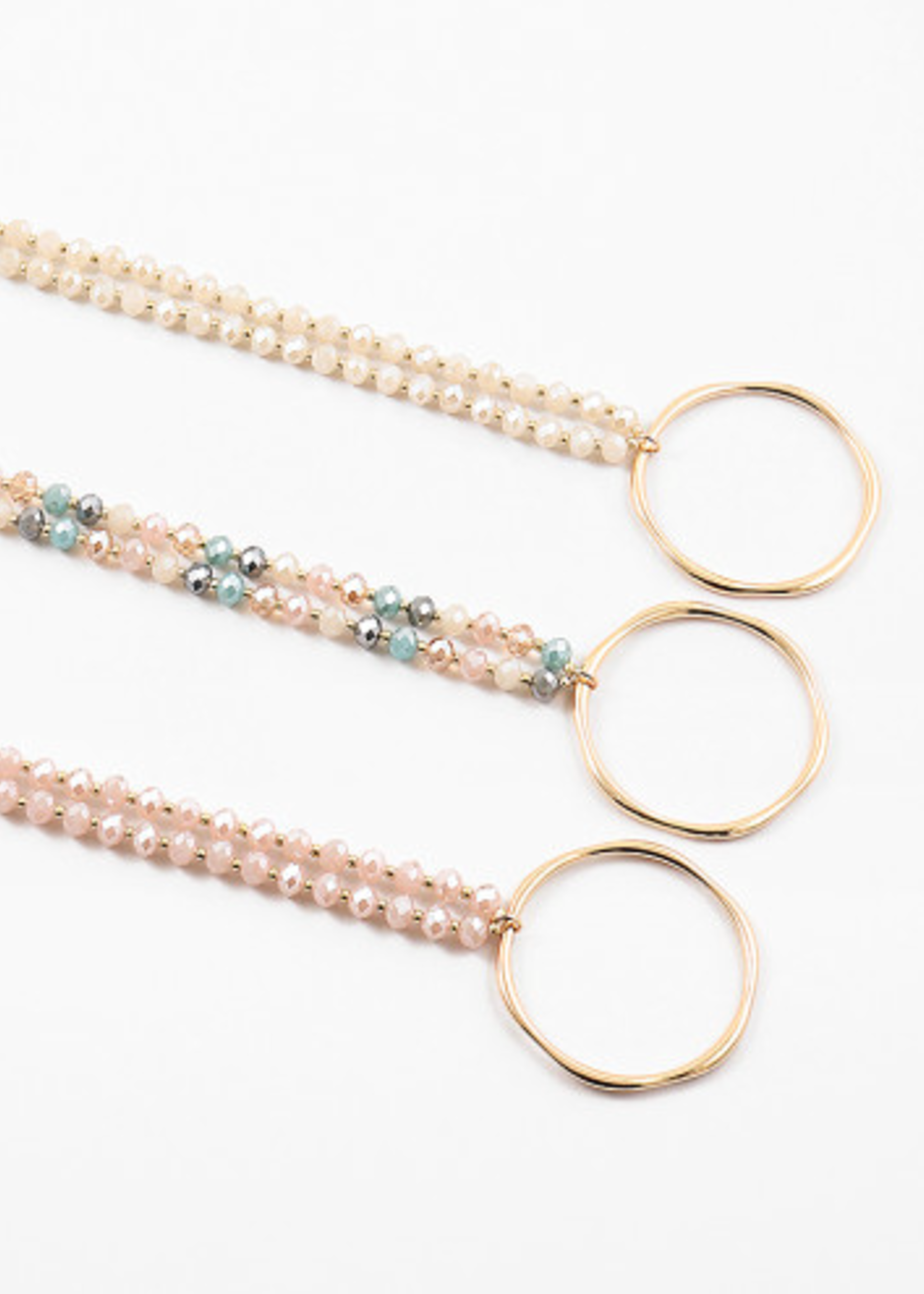 37" Crystal Bead Necklace W/ Irregular Circle Pedant