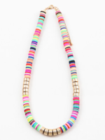 Gold and Rainbow Rubber Bead Necklace 16"