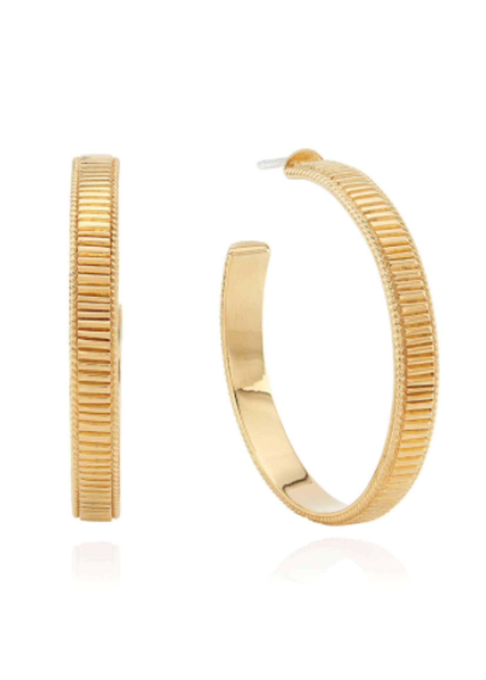 Large Ribbed Hoop Earrings - Gold