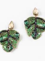 Beaded Monstera Earrings w/ Crystals