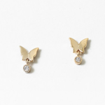 Gold Butterfly Stud w/ CZ Charm