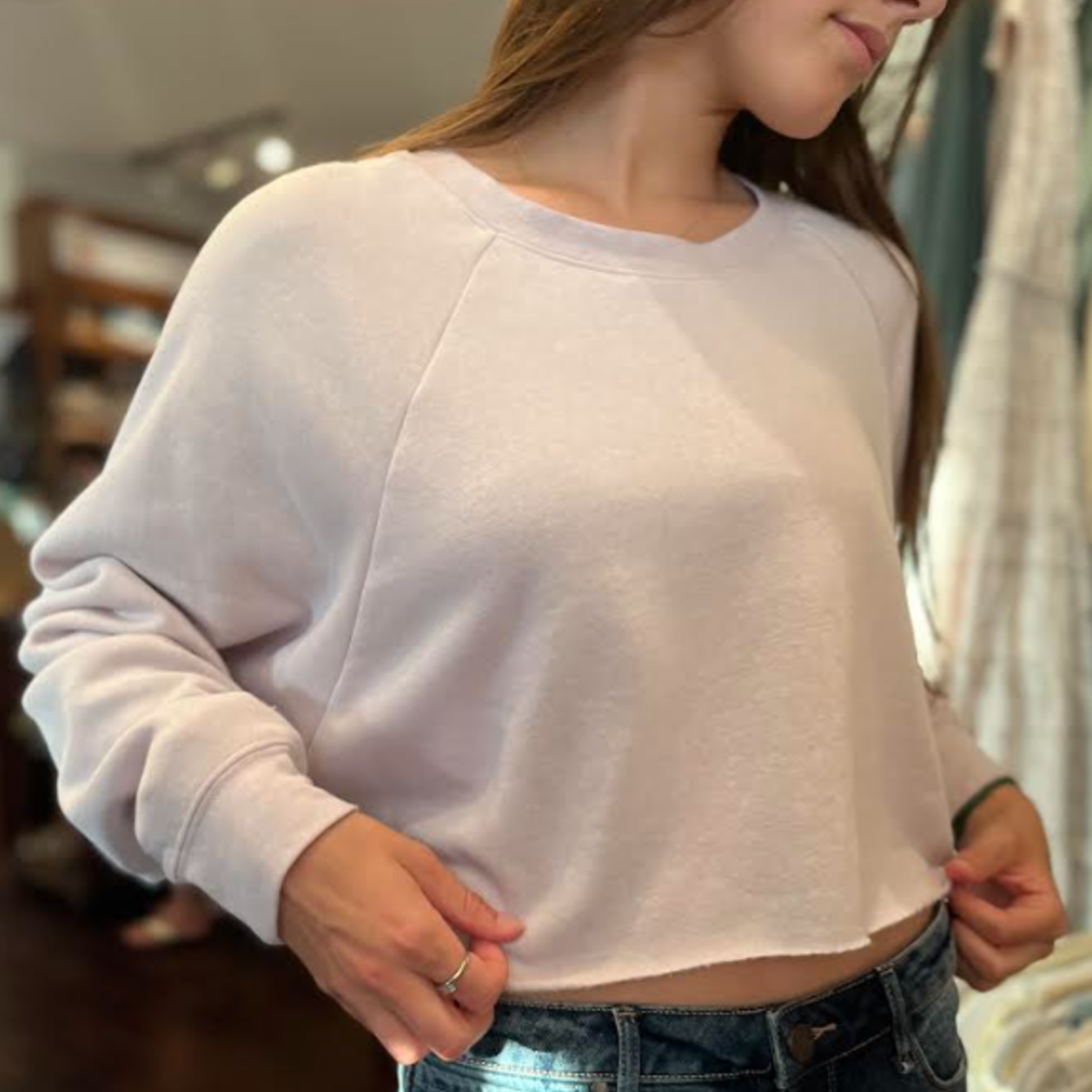 Long Sleeve French Terry Dolman Crop Top