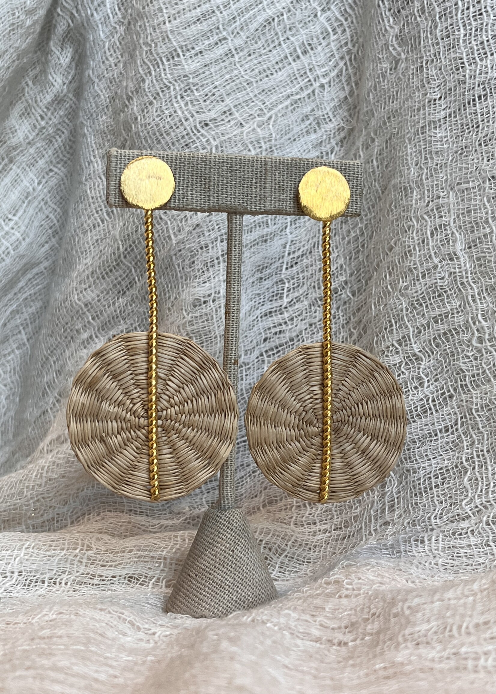 Twisted Bar Drop Earring W/ Raffia Circle