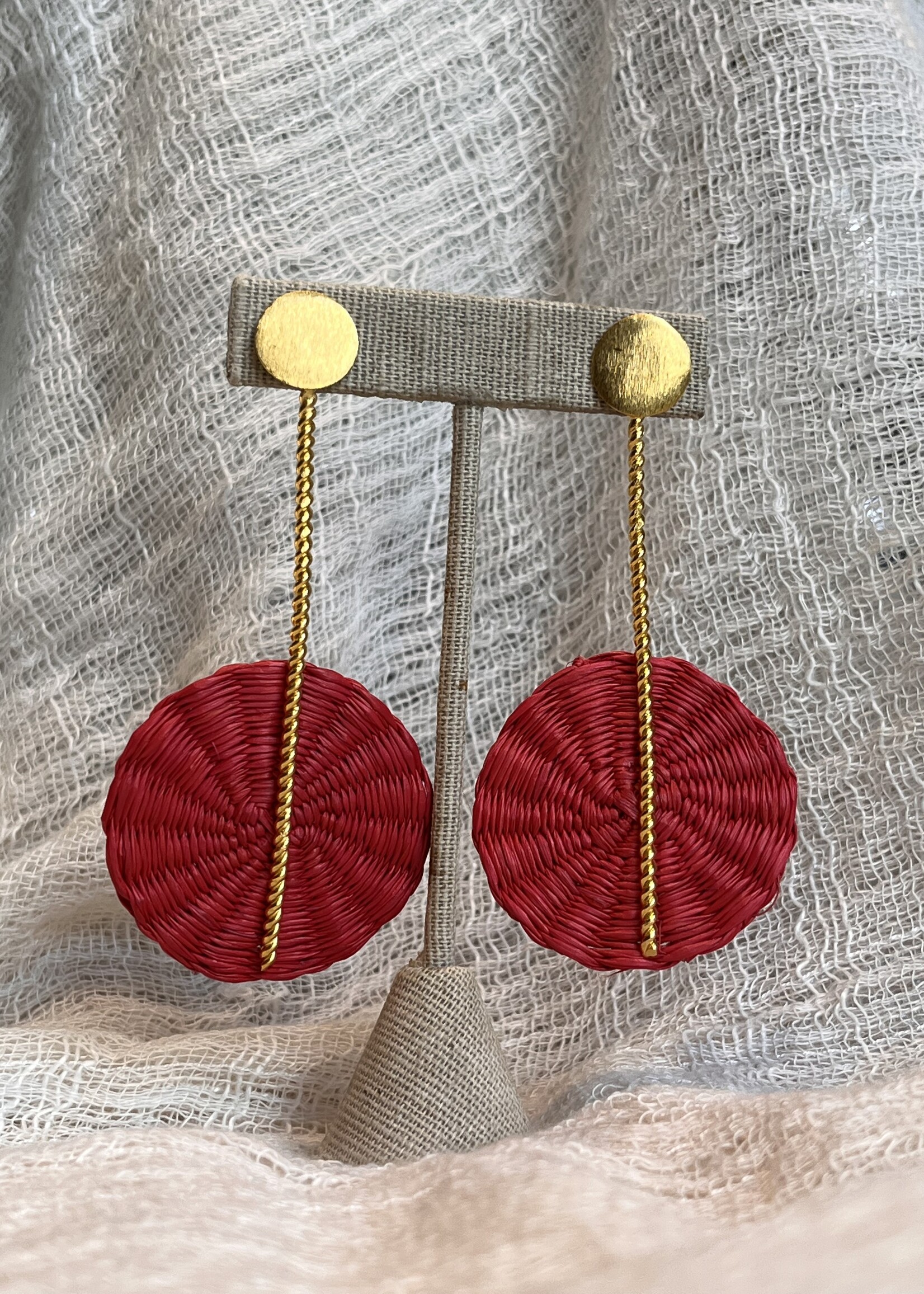 Twisted Bar Drop Earring W/ Raffia Circle