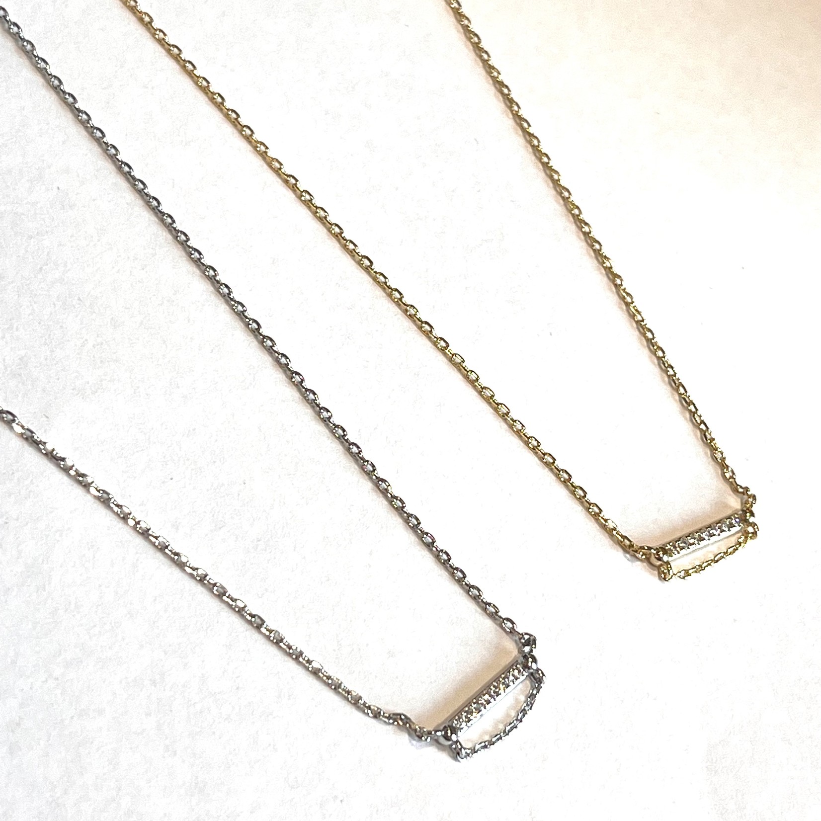 Silver CZ bar necklace w/ chain dangle