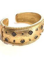 Chunky Gold Hinge Cuff W/ Black CZ Accents