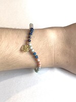 Multi Color Beaded Stretch Bracelet W/ Gold Charm