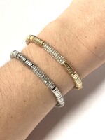 Flat Bead Stretch Bracelet Half CZ Barrel