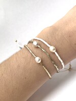 Tiny Beaded Pull Tie Bracelet W/ Single Pearl