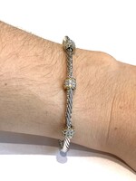 Silver Cable Chain Cuff W/ Gold Barrel and 2 Row CZ Center