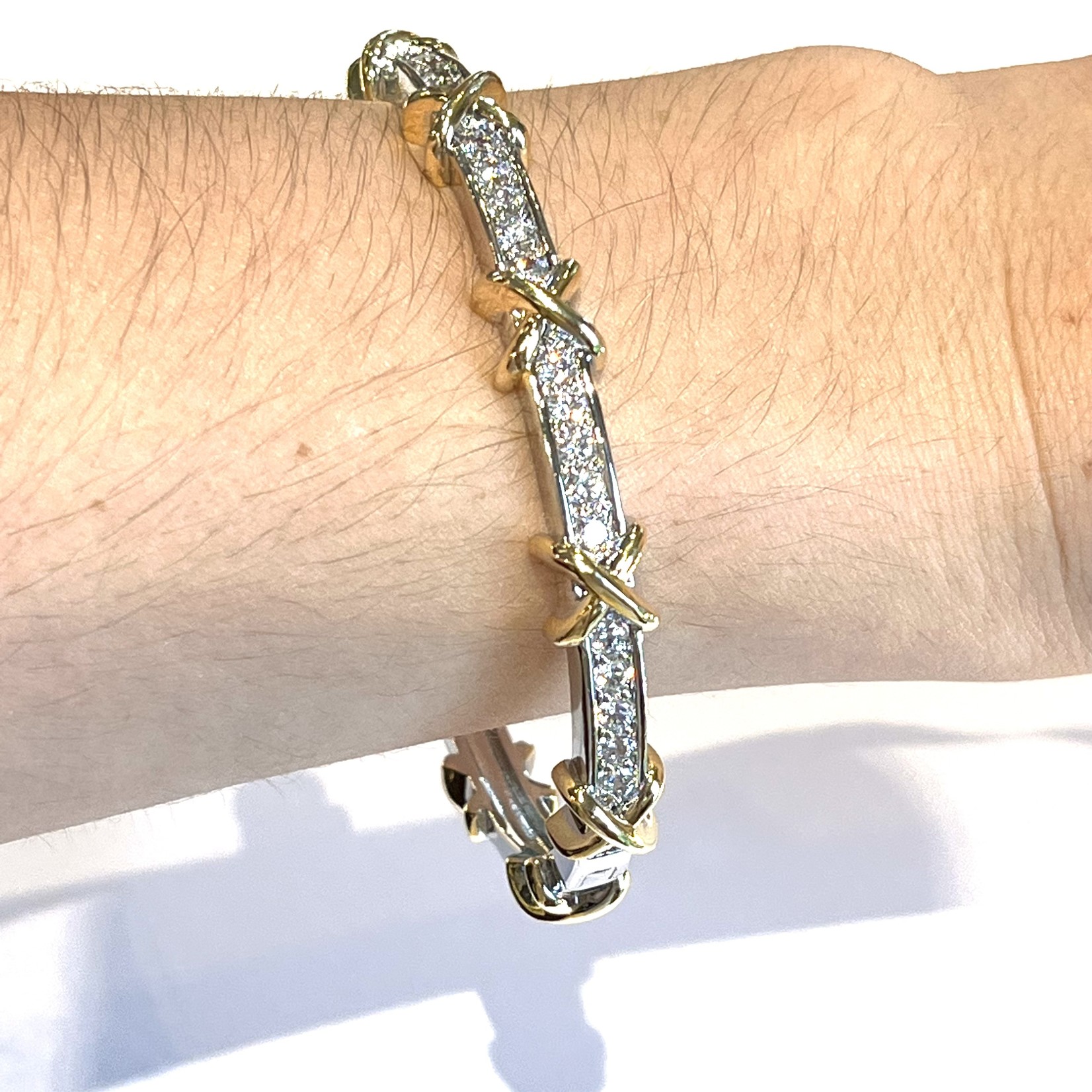 Silver CZ Hinge Bracelet W/ Gold Xs