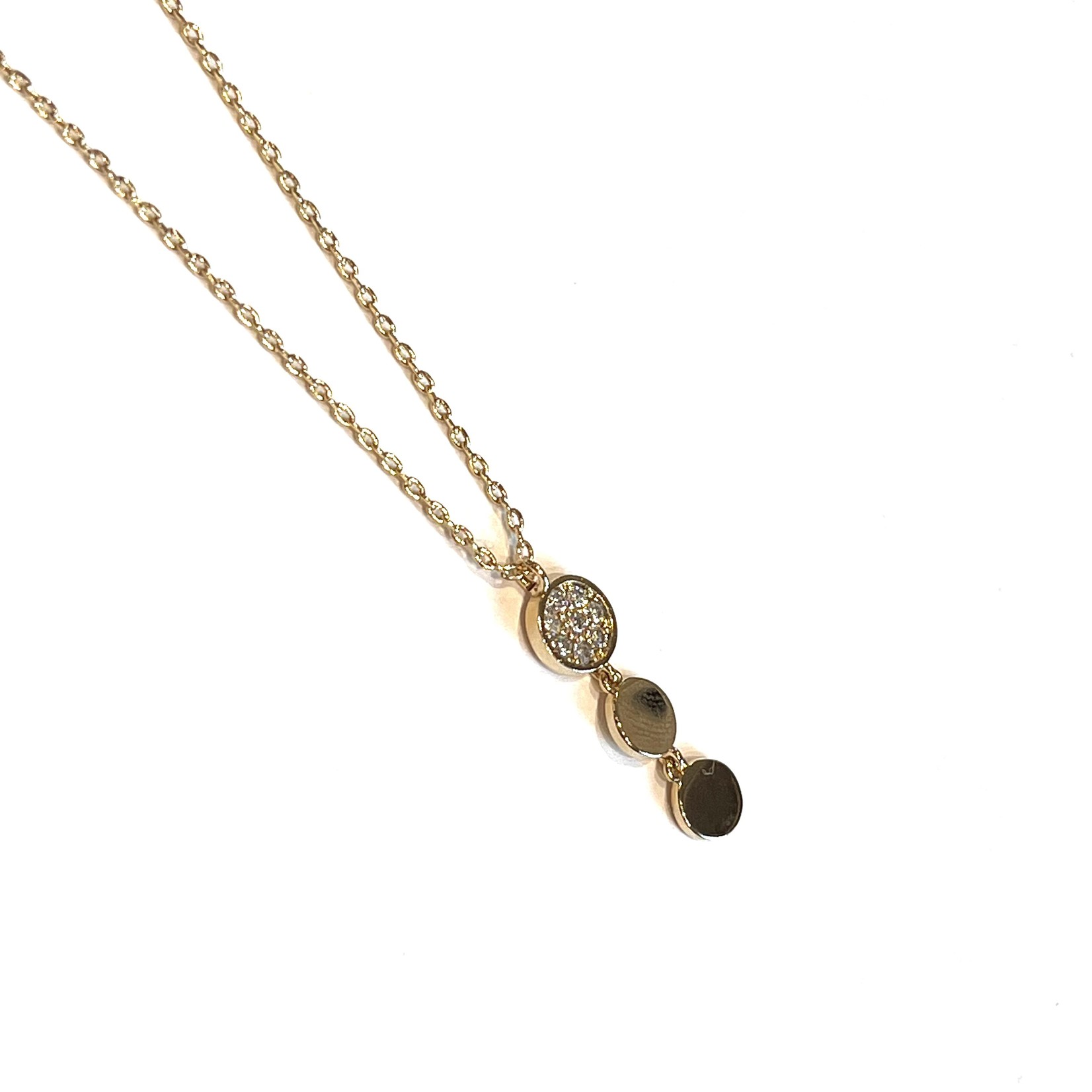 Simple Necklace w/ 1 CZ Circle and 2 Gold CIrcles