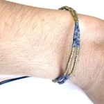 2 Layer Alternating Gold & Acrylic Blue Beaded Pull Tie Bracelet