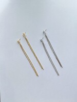 Open circle post earring w/ 2 cz & ball chain dangles