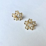 Gold pearl flower wreath post earrings