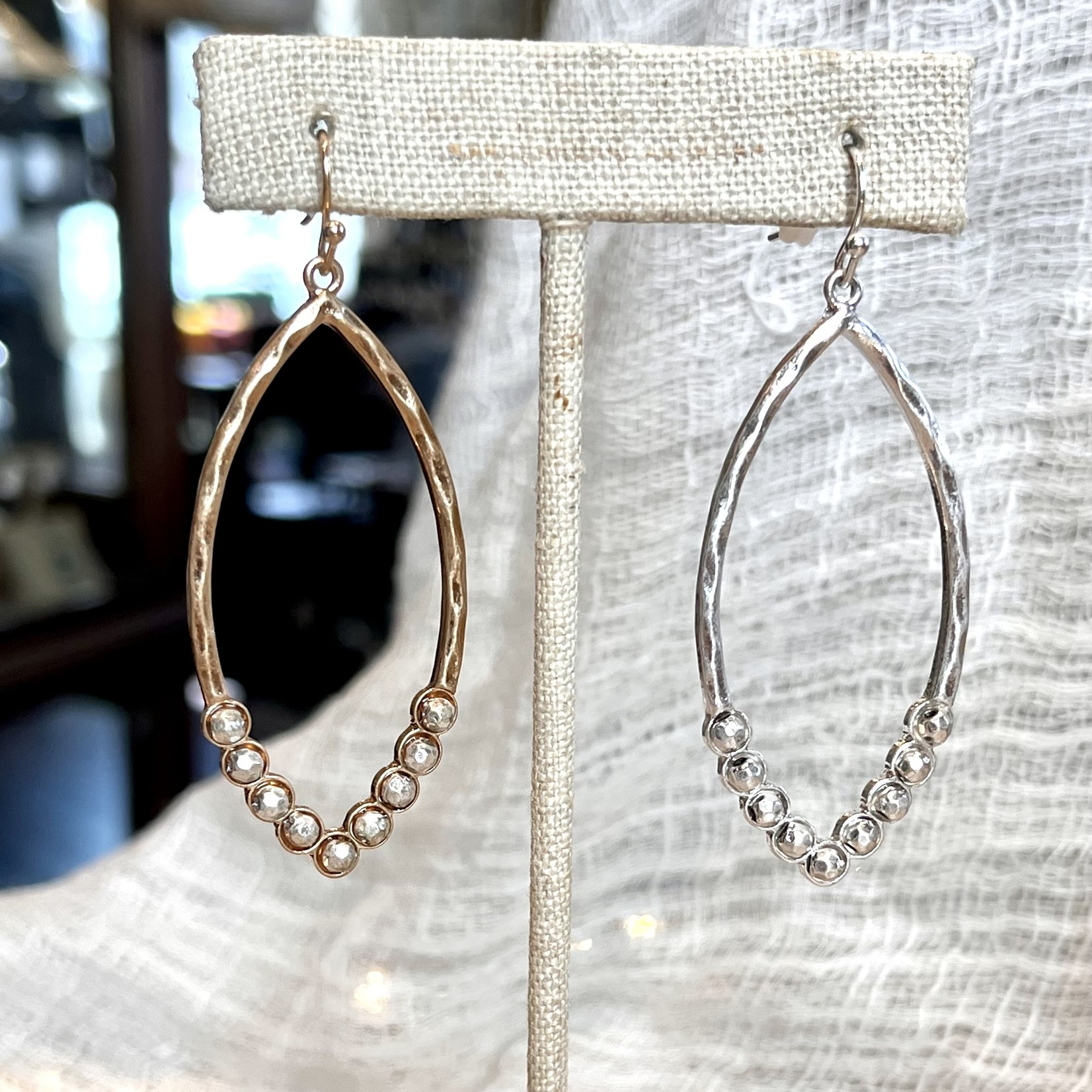 Hammered Marquise Earrings w/ Silver Stone