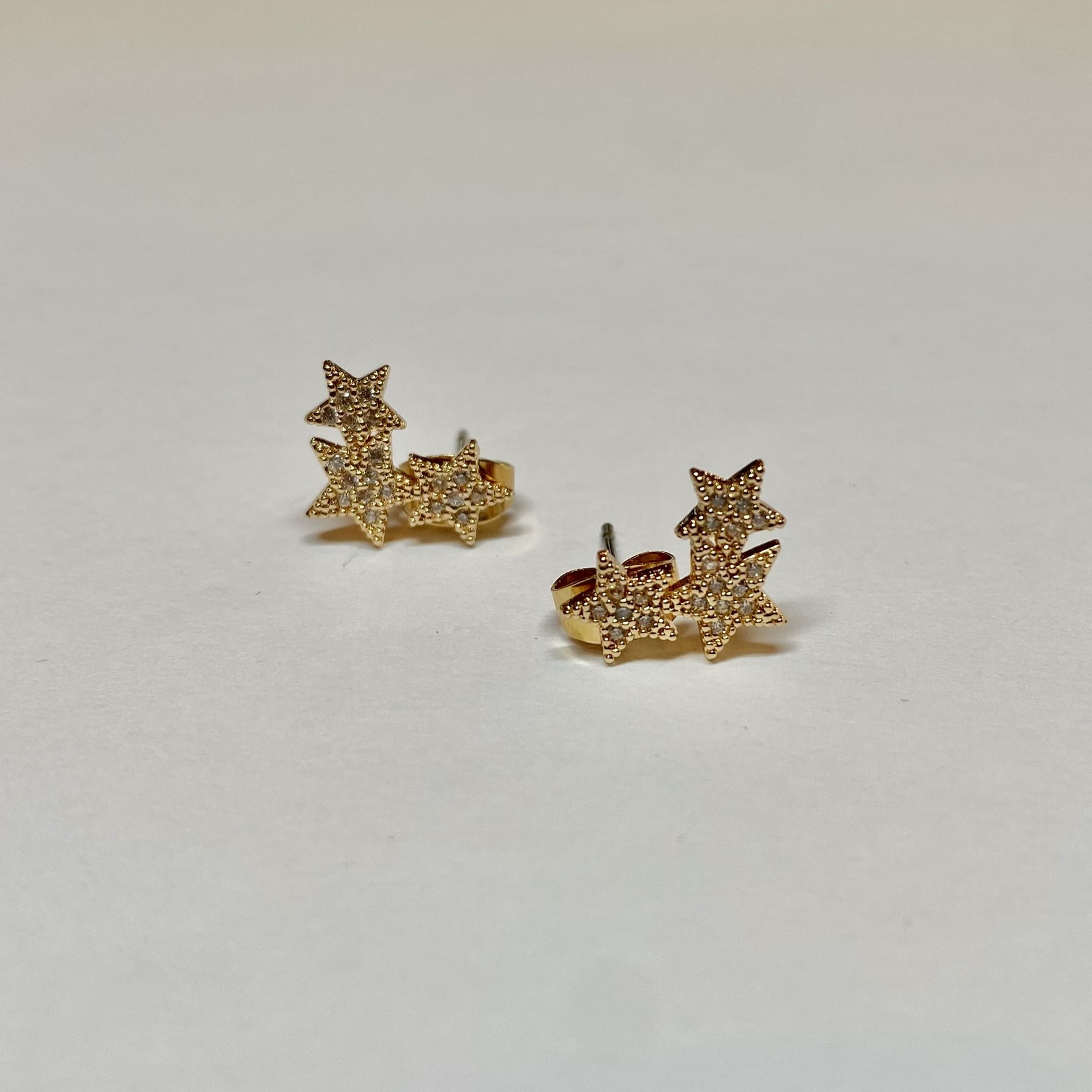 Gold 3 star cluster post earring w/ CZs