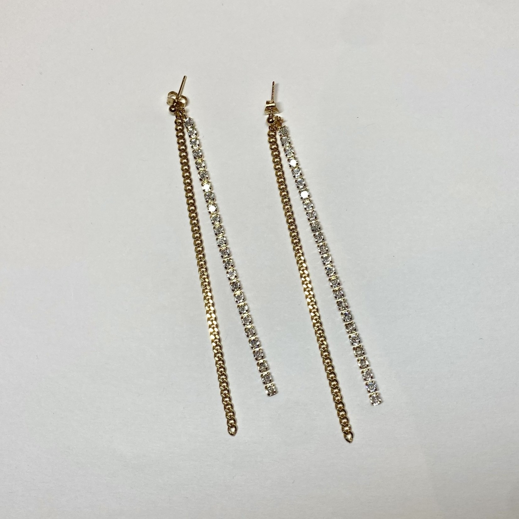 CZ and Chain Long Dangle Earrings