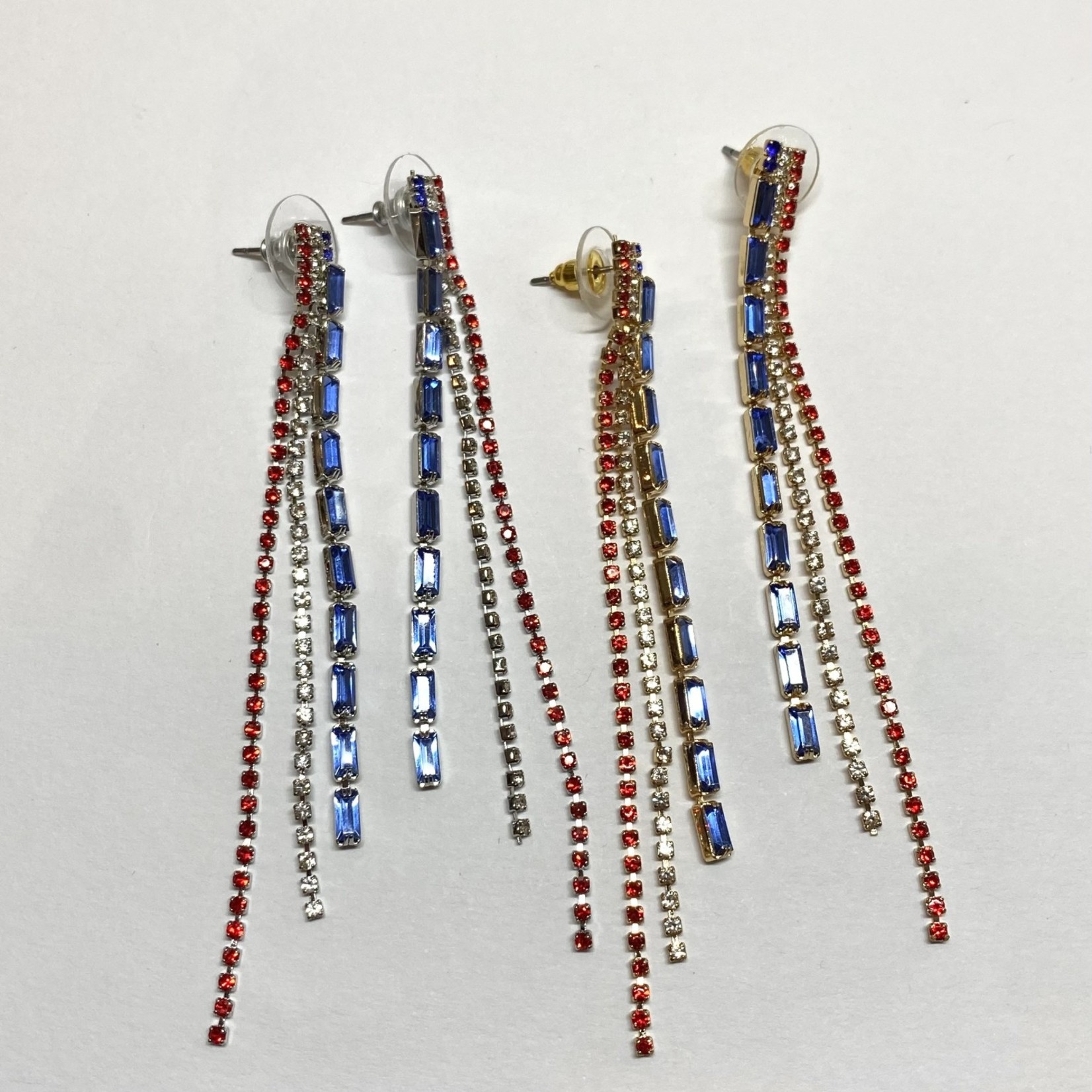 Red, White, and Baguette Blue CZ Drop Earrings