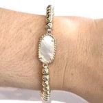 Gold Ball Stretch Bracelet W/ Pearlescent Oval