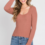 Ribbed Sweetheart Long Sleeve Sweater