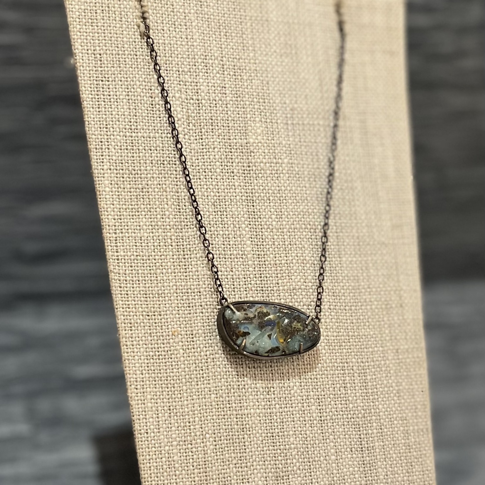 Oxidized Sterling Silver, 14k Gold Vermeil Boulder Opal Necklace