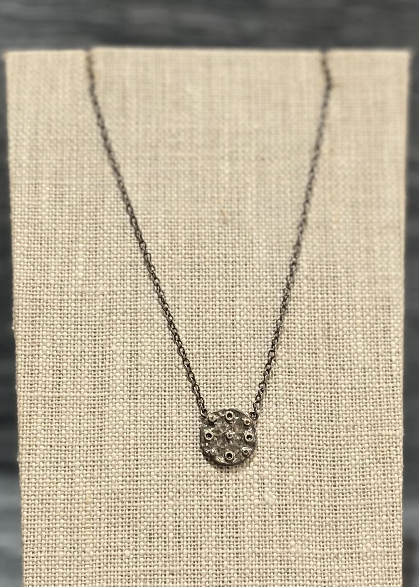 Oxidized sterling silver necklace w/ 14k gold vermeil and white topaz
