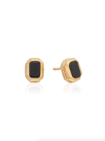 Small Black Onyx Rectangle Stud Earrings 18K GP