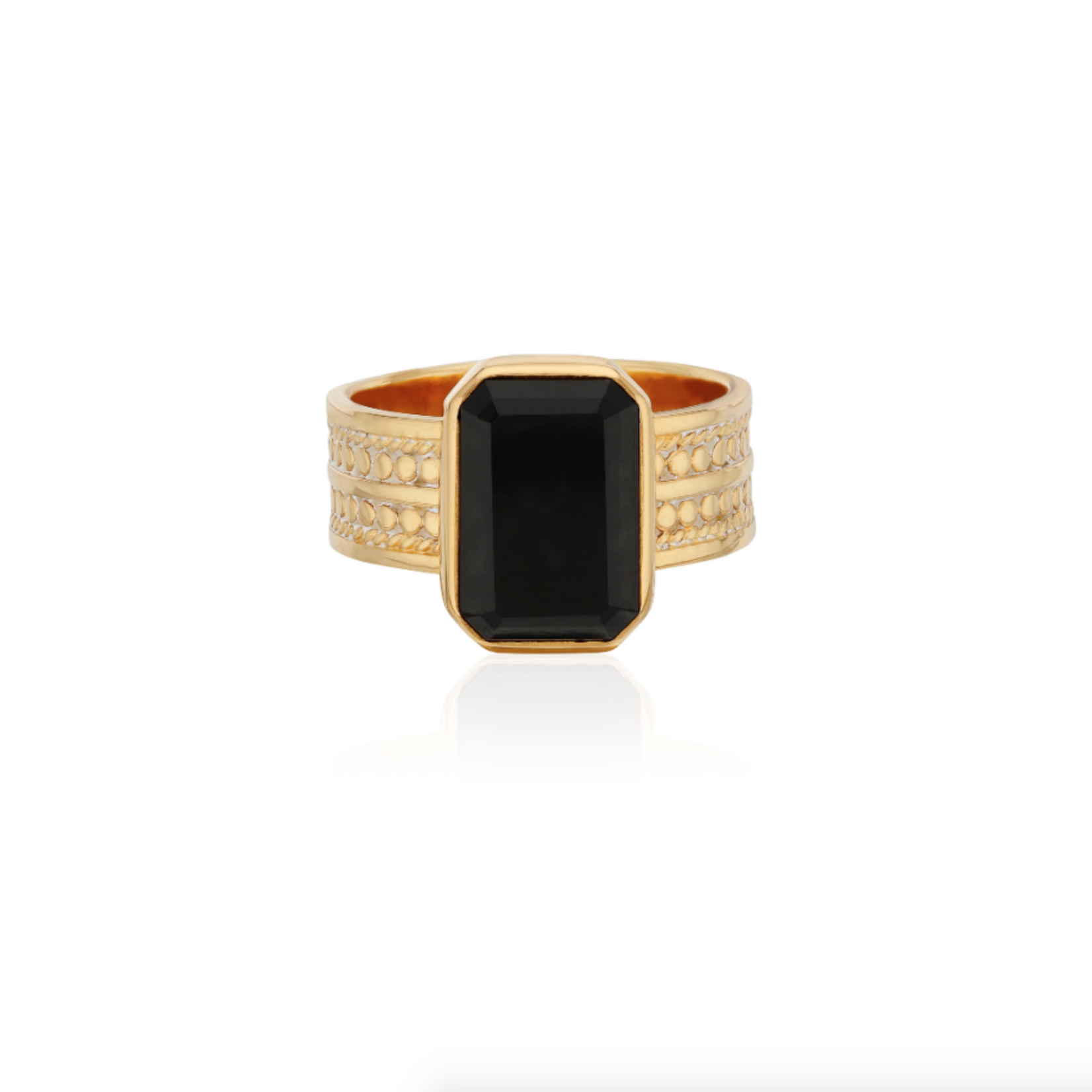 Large Black Onyx Rectangle Ring 18K GP