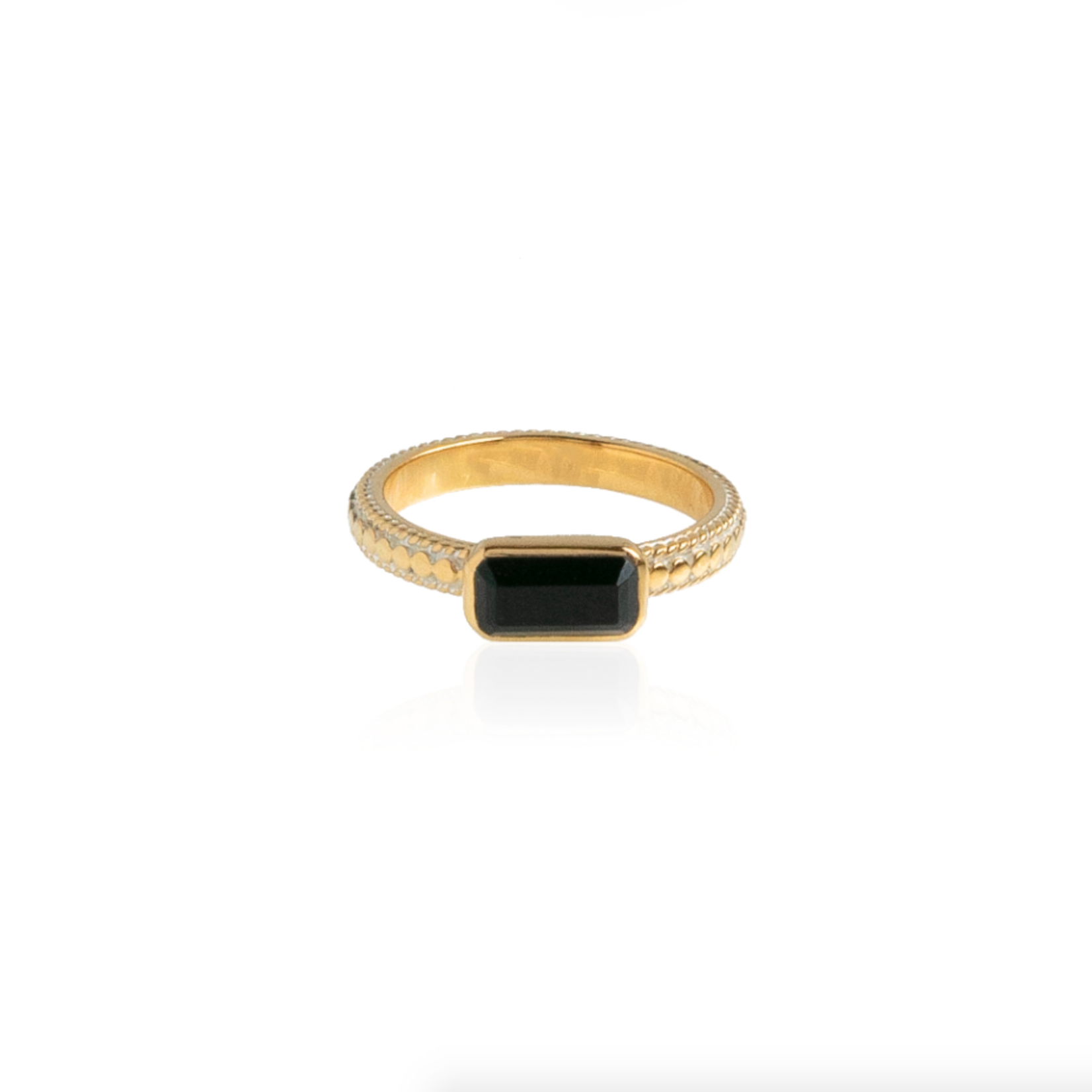 Small Black Onyx Rectangle Ring 18K GP