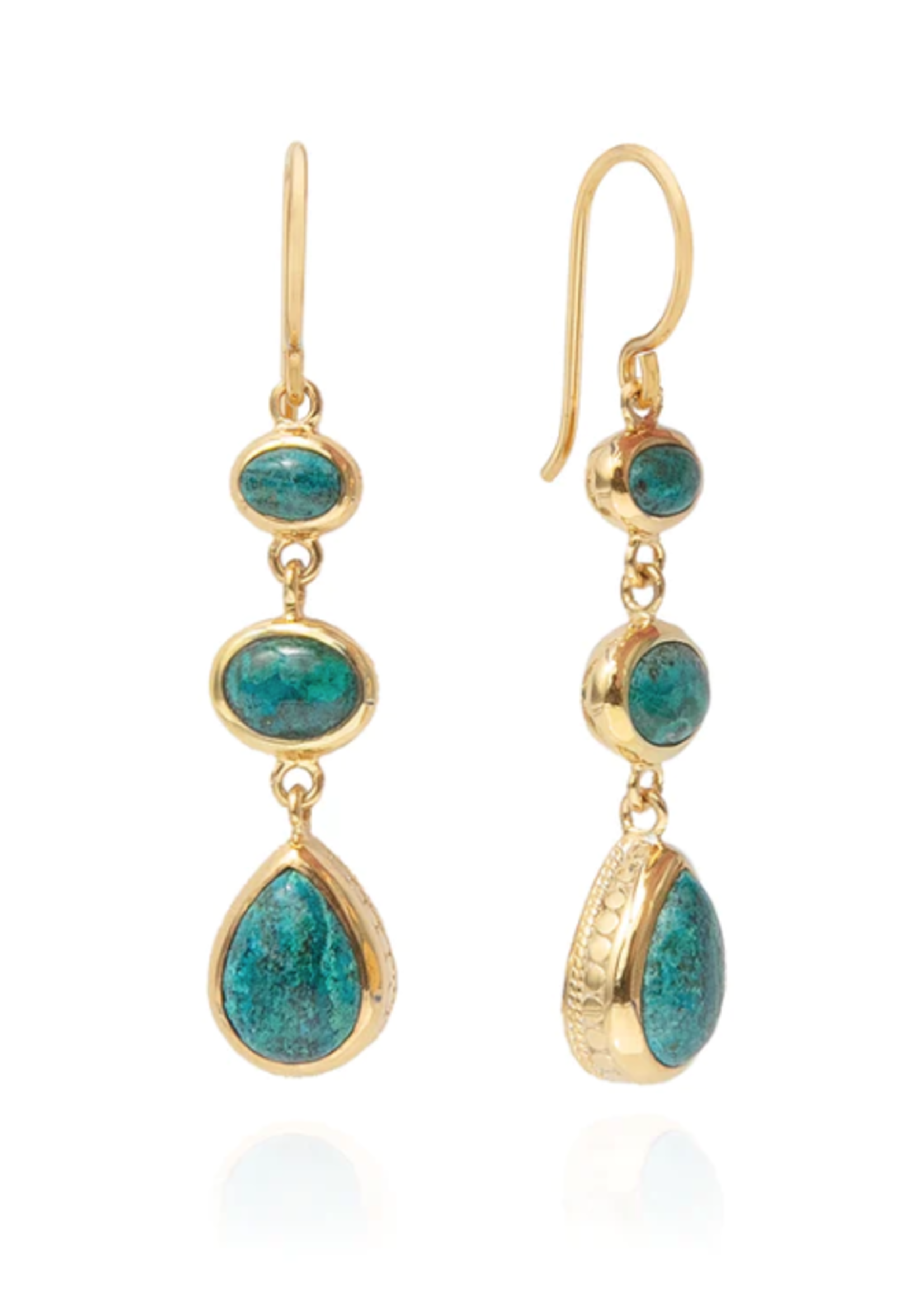 Malachite Chrysocolla Triple Drop Earrings 18k GP