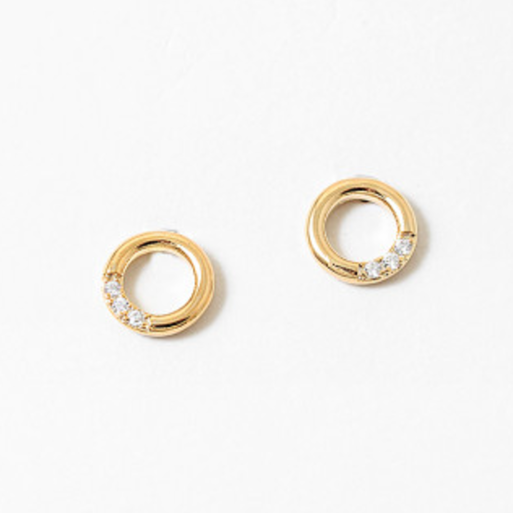 Tiny Gold Dipped Open Circle Studs w/ 3 CZs