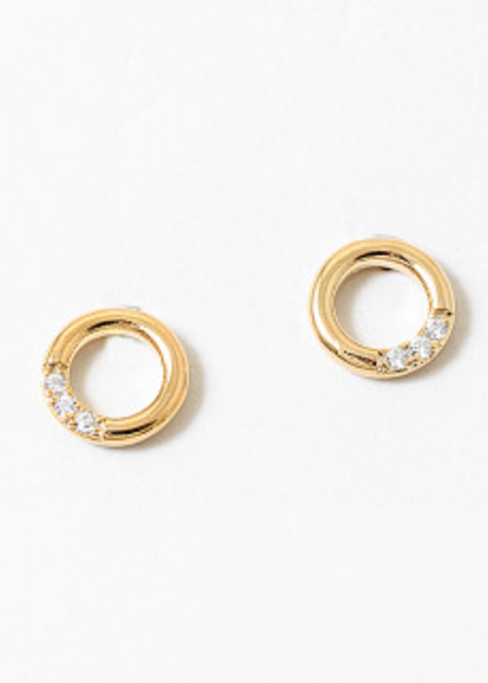 Tiny Gold Dipped Open Circle Studs w/ 3 CZs