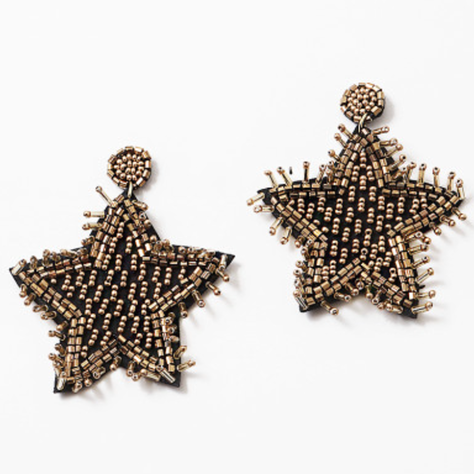 Beaded Black/Gold Star Earrings