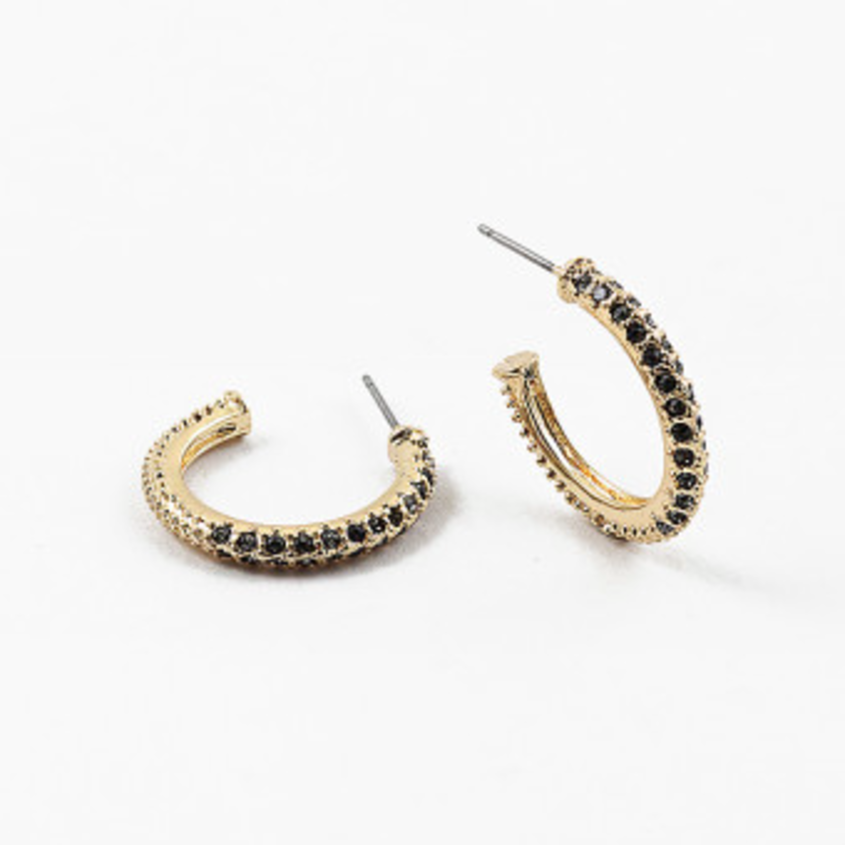 Textured Gold Hoops w/ Black CZ