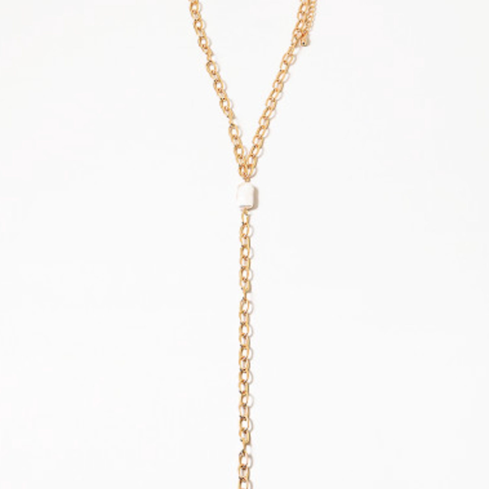 24" Chunky Gold Chain Y Necklace w/ Rectangle Pearl