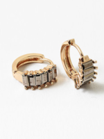 Gold Huggies w/ Hematite Baguettes