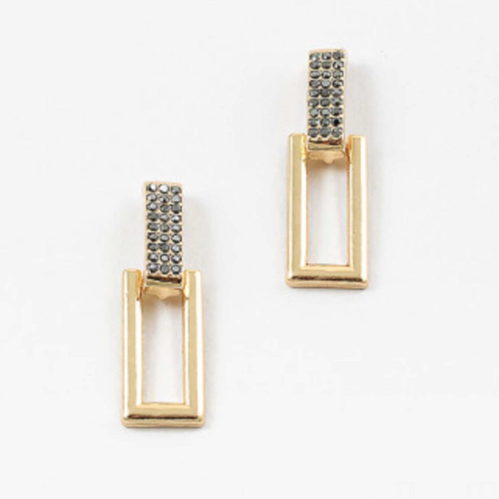 Hematite Drop Earrings w/ Gold Rectangle