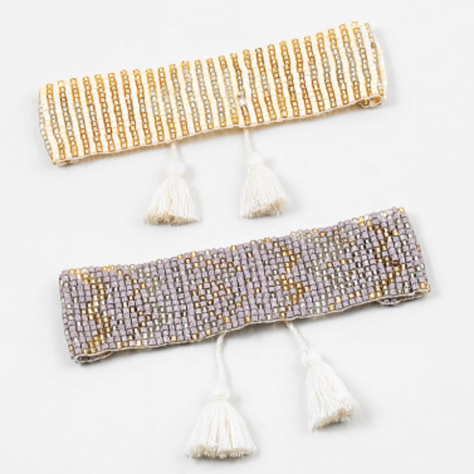 Flat Beaded Bracelet Ivory/Gold Stripe