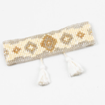 Ivory/Gold/Silver Beaded Flat Tassel Pull Tie Bracelet