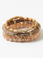 Set of 3 Bracelets - Peach, Brown, and Wood Beads